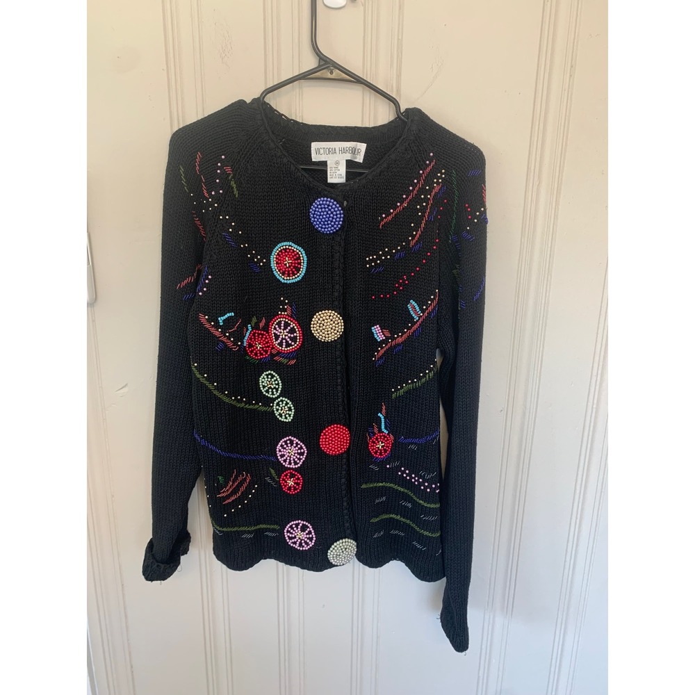 Victoria Harbour Beaded Embellished Novelty‎ Knit Cardigan Sweater